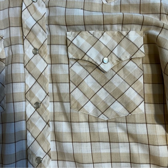 Champion Western Vintage Tan Brown Plaid Pearl Snap Shirt Unisex - Picture 3 of 8